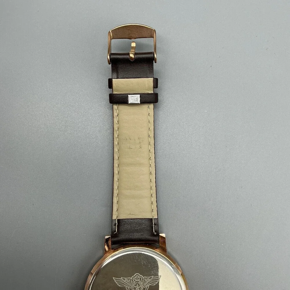 ROK Mens Watch 43mm Rose Gold Tone Brown Leather Air Force New Battery
